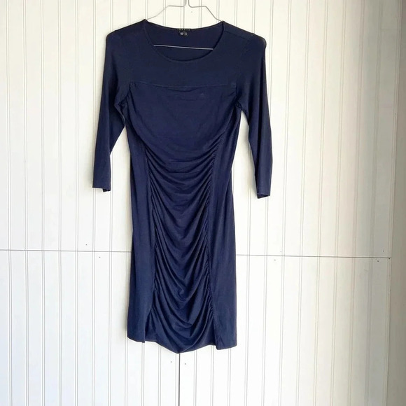 Theory Size S Blue Anora Encase Bodycon Ruched 3/4 Sleeve Mini Dress - Picture 1 of 4